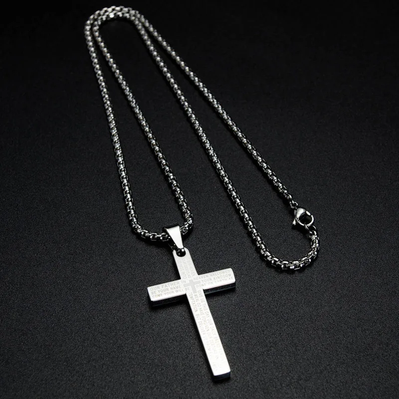 Религиозный Библейский крест ожерелье мужское 3 цвета из нержавеющей стали