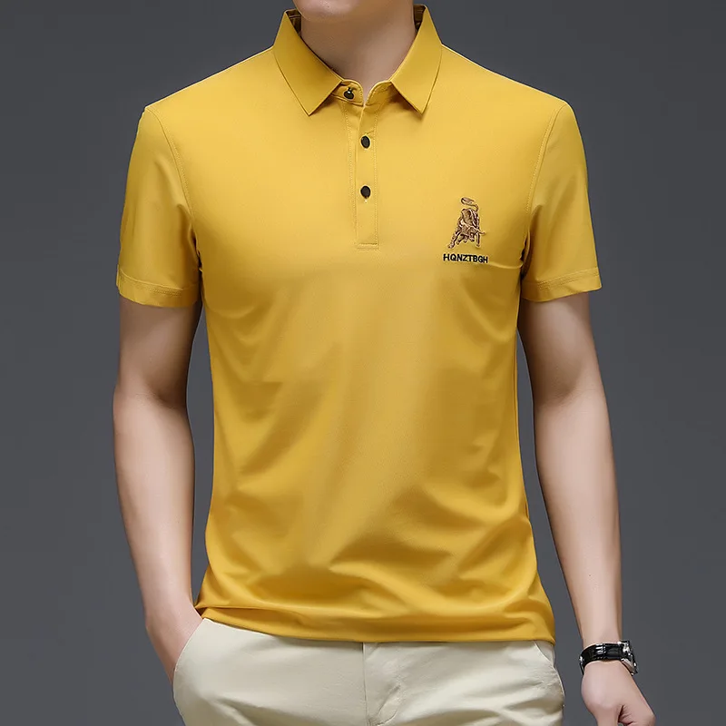 

Mens Polo Shirt 2021 New Summer Short Sleeve Turn-over Collar Slim Tops Casual Breathable Solid Color Business Shirt