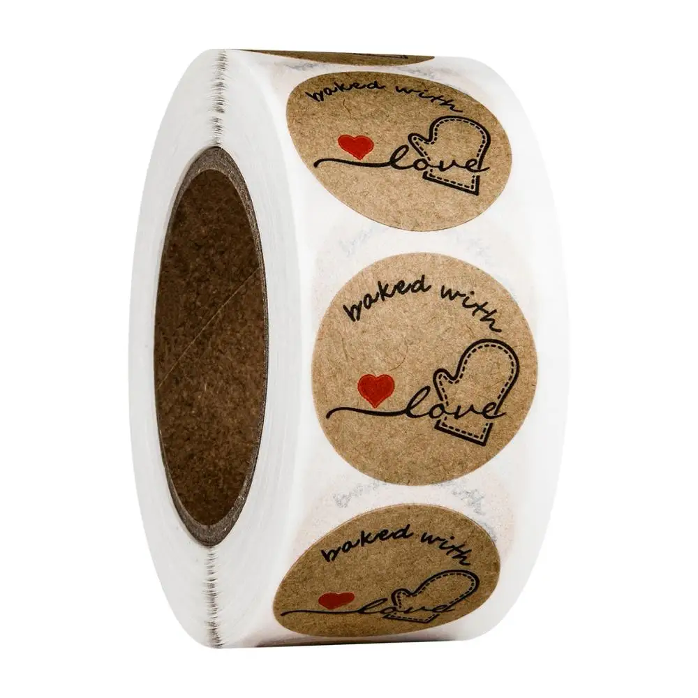 

50pcs/lot Vintage"baked with love" Round Kraft paper Seal sticker For handmade products baking products sealing sticker Label
