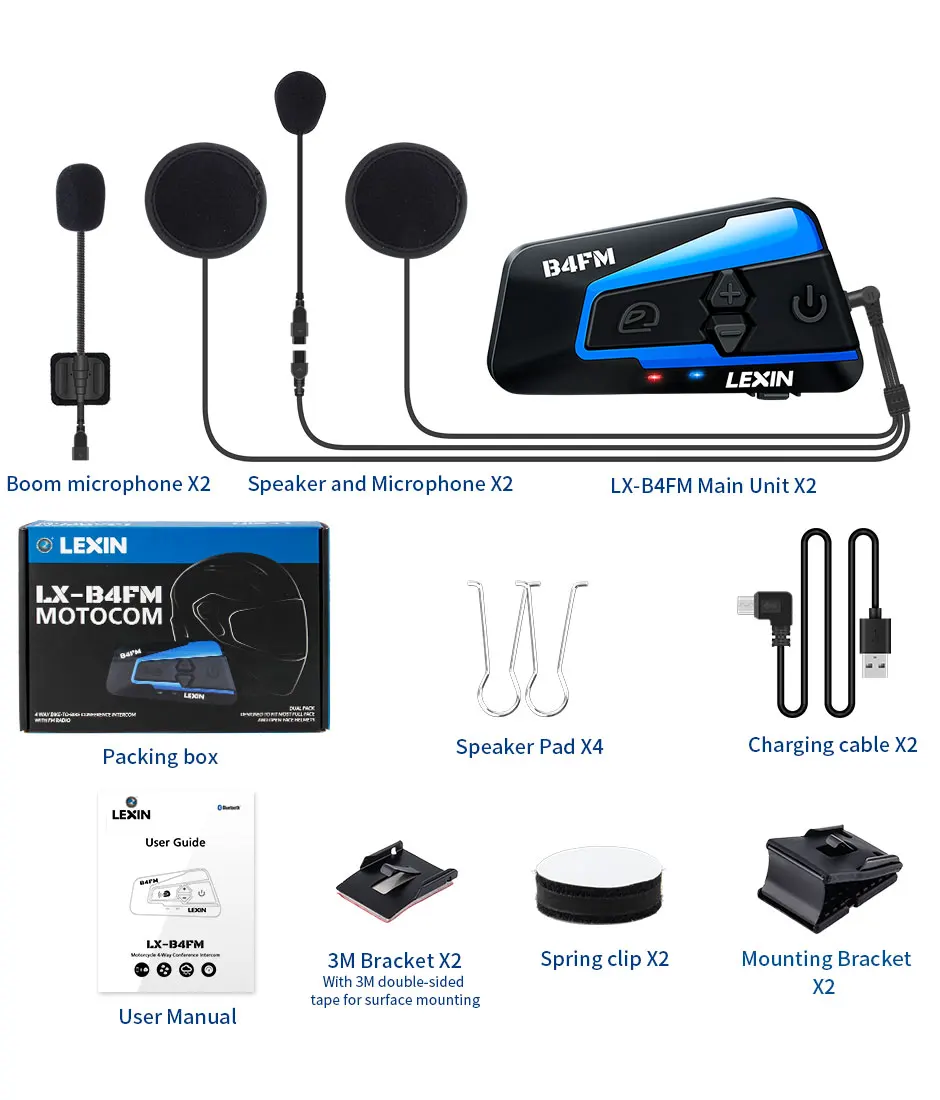 Lexin 2 шт. B4 1600 м мотоцикл Bluetooth шлем гарнитуры Интерком до 4 х никель металл