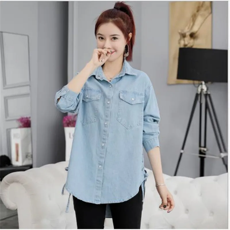 Весенняя женская джинсовая рубашка с длинным рукавом джинсовые топы новинка 2020