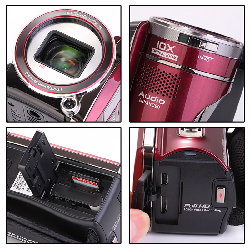 

KOMERY Full HD 1080P 10X Optical Image Stabilization Video Camera Telescopic Lens Slow Motion/Fast Forward/Playback Camcorder