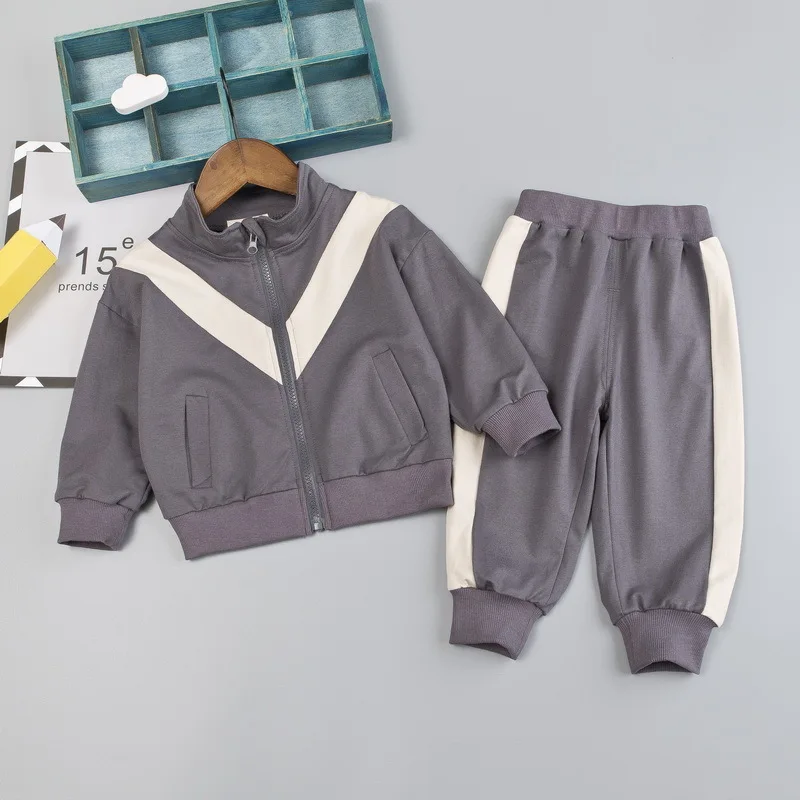 XYF193207 Gray Коллекция года, Осенняя детская одежда костюмы для малышей Одежда для маленьких мальчиков и девочек куртка для малышей, штаны 2 шт./компл., детский спортивный костюм, спортивные костюмы - Цвет: XYF193207 Gray