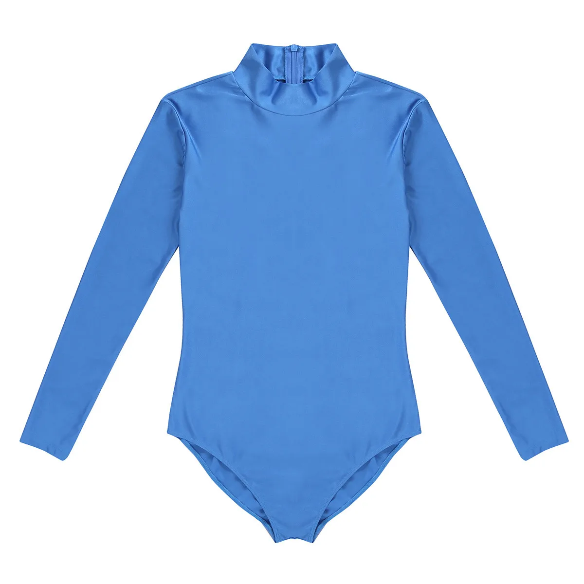 Light Blue Mens One-piece Swimsuit Long Sleeve Stand Collar Stretch Solid Cosplay Costume Leotard Bodysuit Jumpsuit - Цвет: Light Blue