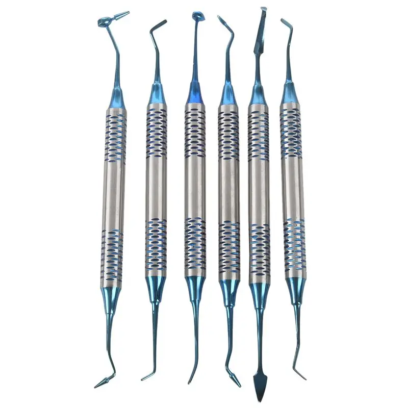 

6Pcs D ental Composite Resin Filling Spatula Titanium Plated Head Resin Filler Set Thick Handle Restoration Set Instrumen