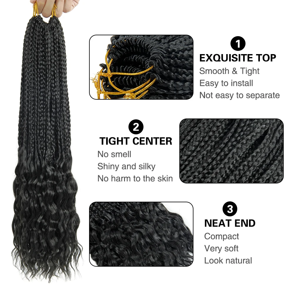 Богиня коробка косички крючком волосы кудрявые концы 20 дюймов для прядей