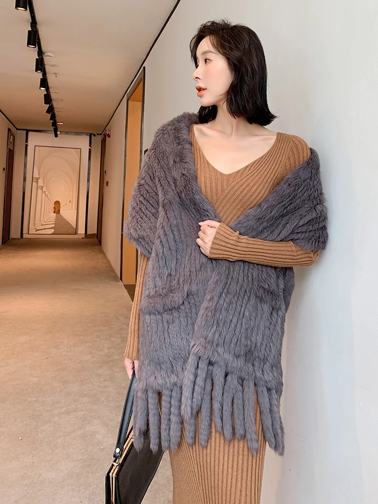 Новинка модное женское пончо из натурального кроличьего меха шаль пальто