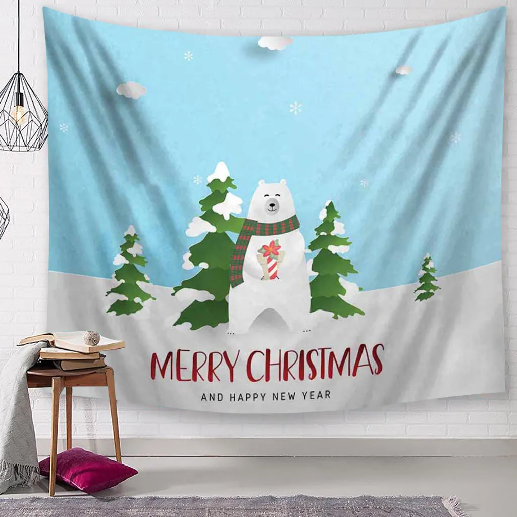 Рождественский гобелен 150x200 см Санта Клаус Снеговик принт настенный домашний