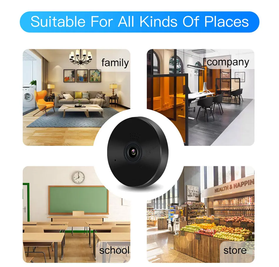 1.3MP/2.0MP Full view wifi 360 градусов двухстороннее аудио Панорамное 960 P/1080 P рыбий глаз Беспроводная интеллектуальная ip-камера V380 черный цвет