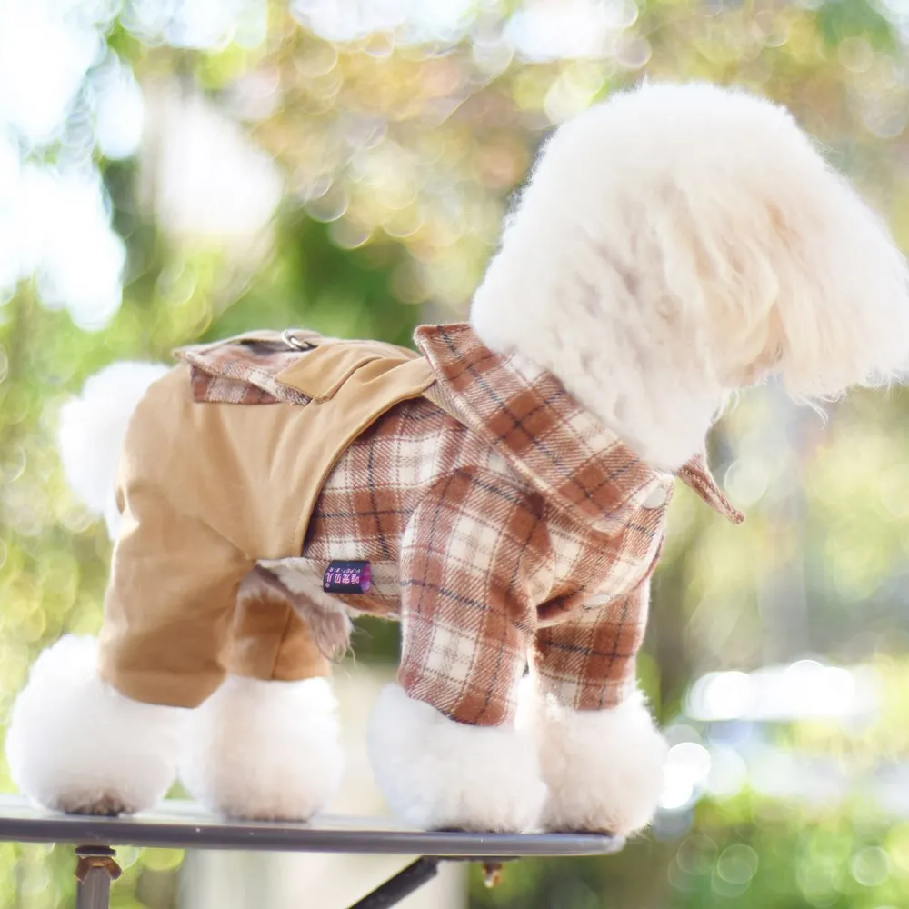 

Pet Clothes Autumn and Winter Small and Medium-sized Teddy Schnauzer Cat Pocket Overalls Four-legged Pants Cotton-padded Clothes