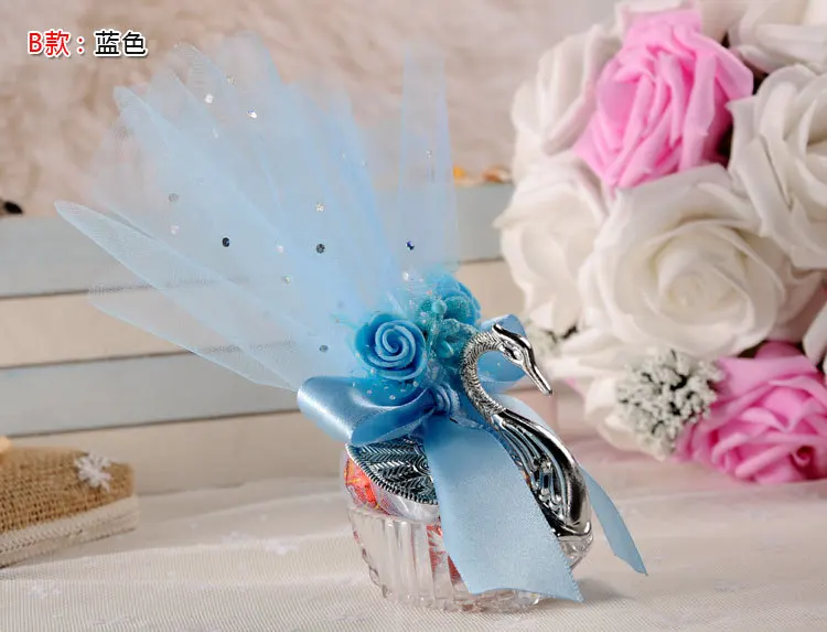 blue-B 50 шт., европейский стиль, акриловая, серебряная, элегантная, лебедь, коробка для конфет, свадебные, подарочные, вечерние, для шоколада, коробки+ полный аксессуар - Цвет: blue-B