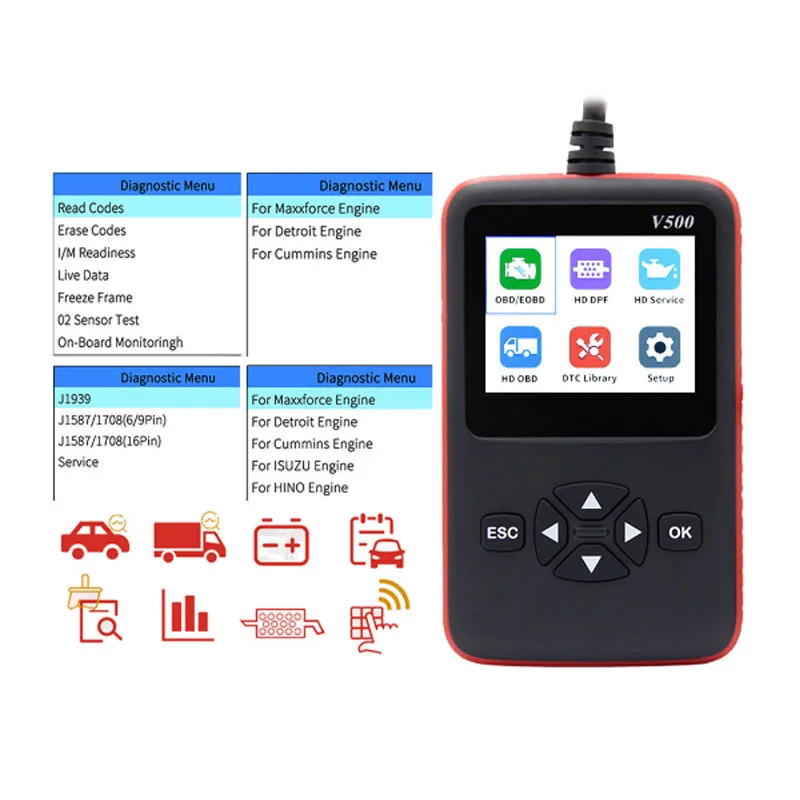 Автомобиль Грузовик OBD2 OBD II сканер V500 CR HD Heavy Duty Truck Диагностика читатель кода