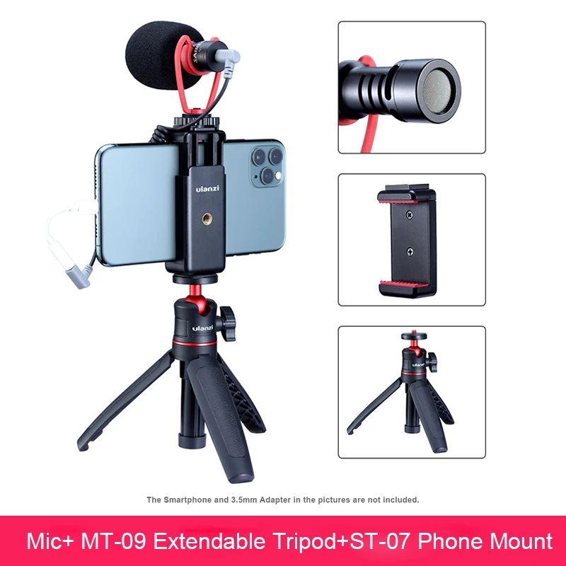 Mic Tripod Clip Микрофон с шарнирными аксессуарами светодиодный видео светильник Холодный башмак Youtube Vlogging видео установка для DJI osmo mobile Moza смартфонов - Цвет: Mic Tripod Clip