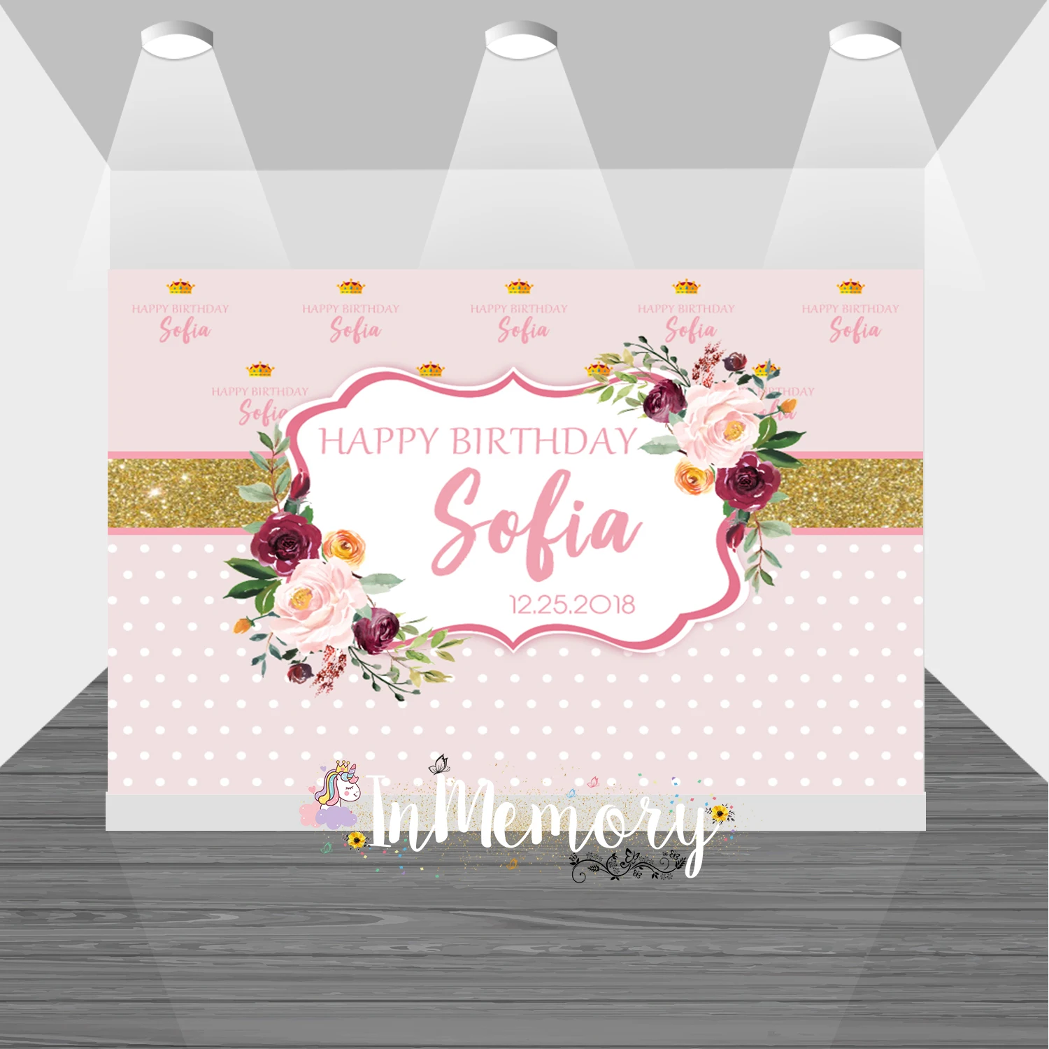 

1st Birthday Girl Backdrop Decoration Banner Gold Flowers Personalized Photographic Photography Background For Photo Studio