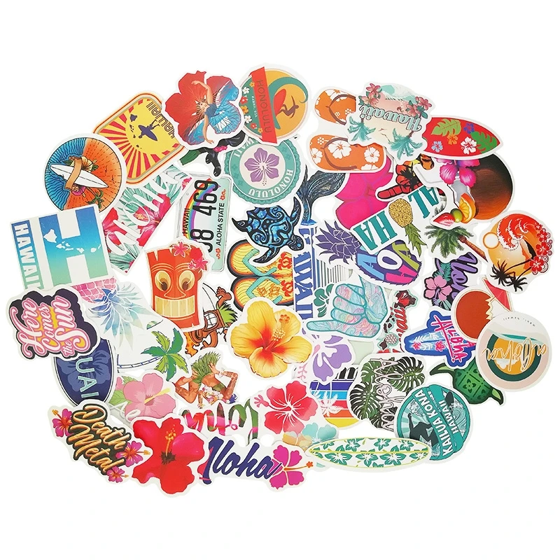 50 шт. Гавайский тропический пляж летний стикер цветок гибискуса наклейки с