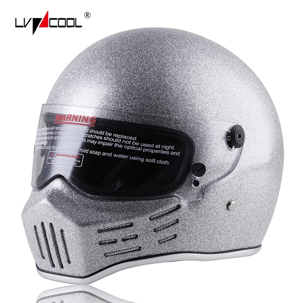 

Мотоциклетный шлем LVCOOL в горошек для мужчин, винтажный шлем для мотокросса из стекловолокна на все лицо