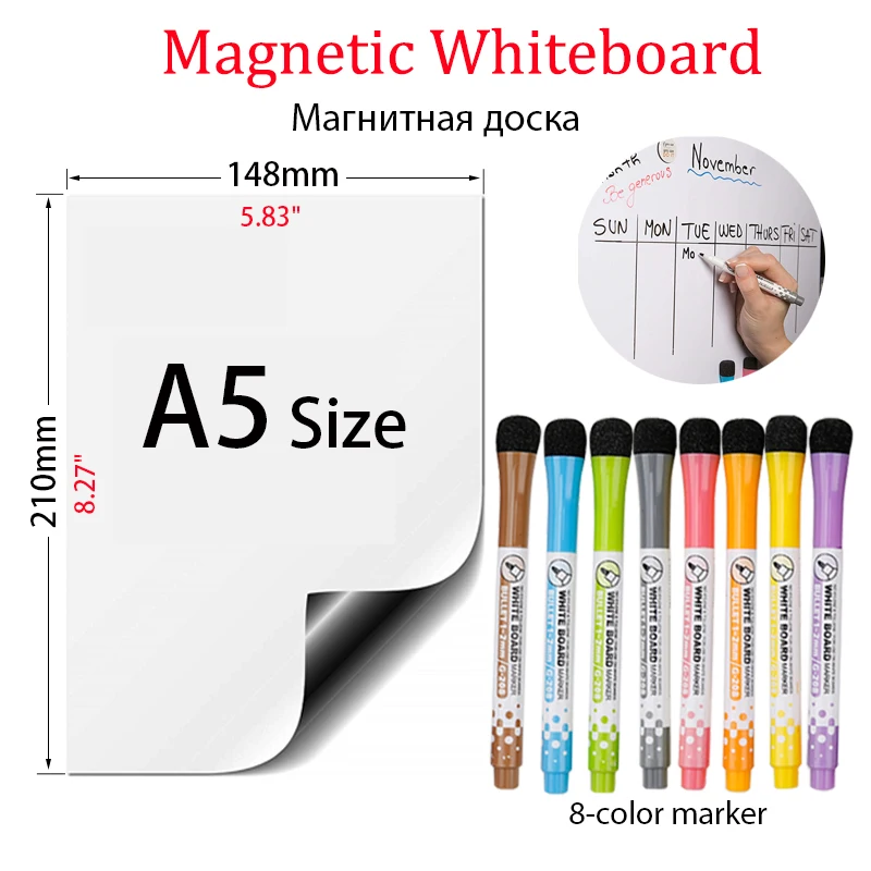A5 Size Whiteboard Magnet Fridge Stickers Menu Dry Erase Calendar Marker Child Painting Graffiti Writing Memo Message Board