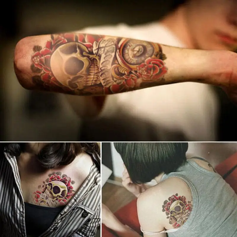 Women Men Sexy 3D Arm Stickers Sleeve Body Shoulder Tattoos Waterproof Punk Skull Temporary Tattoo New Arrival | Красота и здоровье