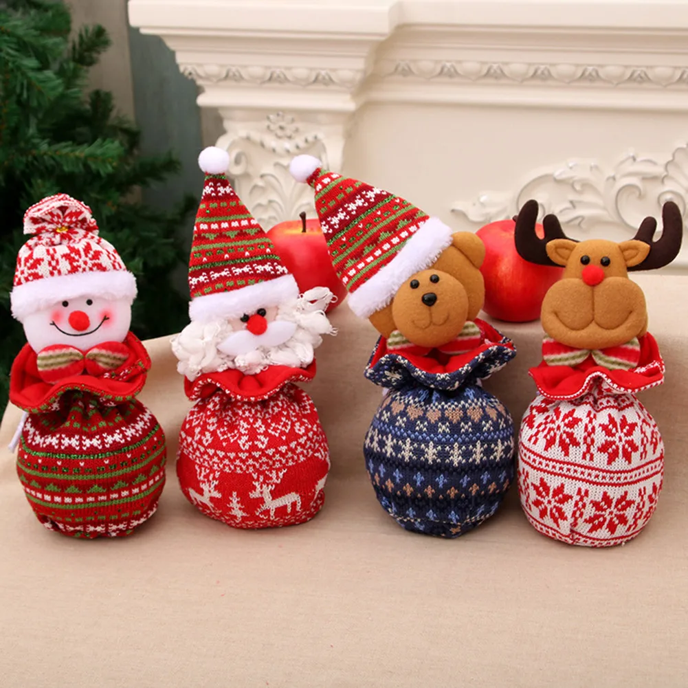 

1Pc Christmas Decorations Portable Candy Bag Doll Gift Snowman Santa Elk Bear Xmas Bags With Hanging Rope Home Party Decor