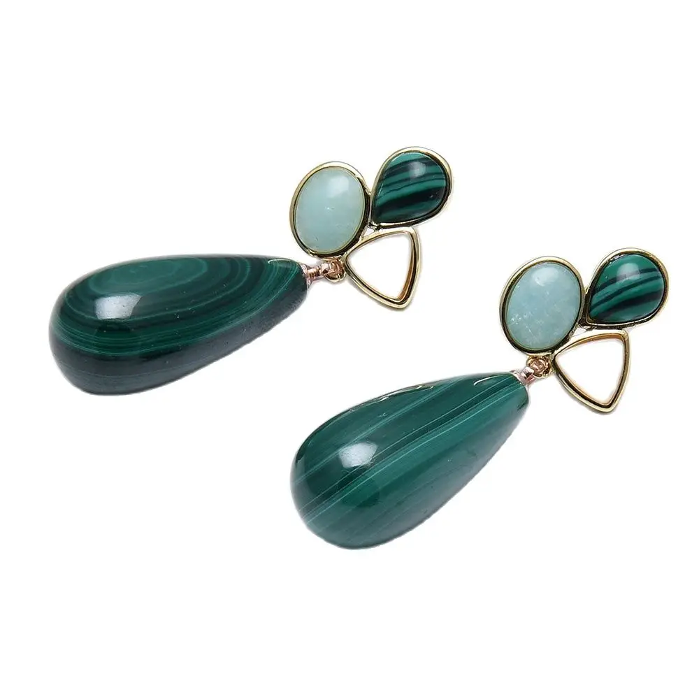 

GG Jewelry Natural Malachite White Shell Peruvian Amazonites Malachites Dangle Stud Earrings For Women Lady Fashion