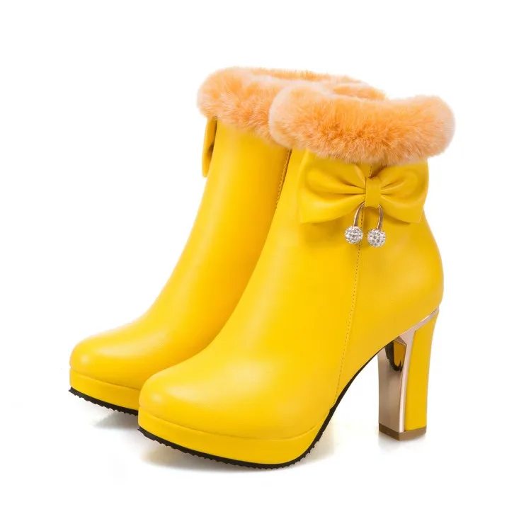 Сапоги большого размера из кроличьей шерсти на высоком каблуке теплые плюшевые