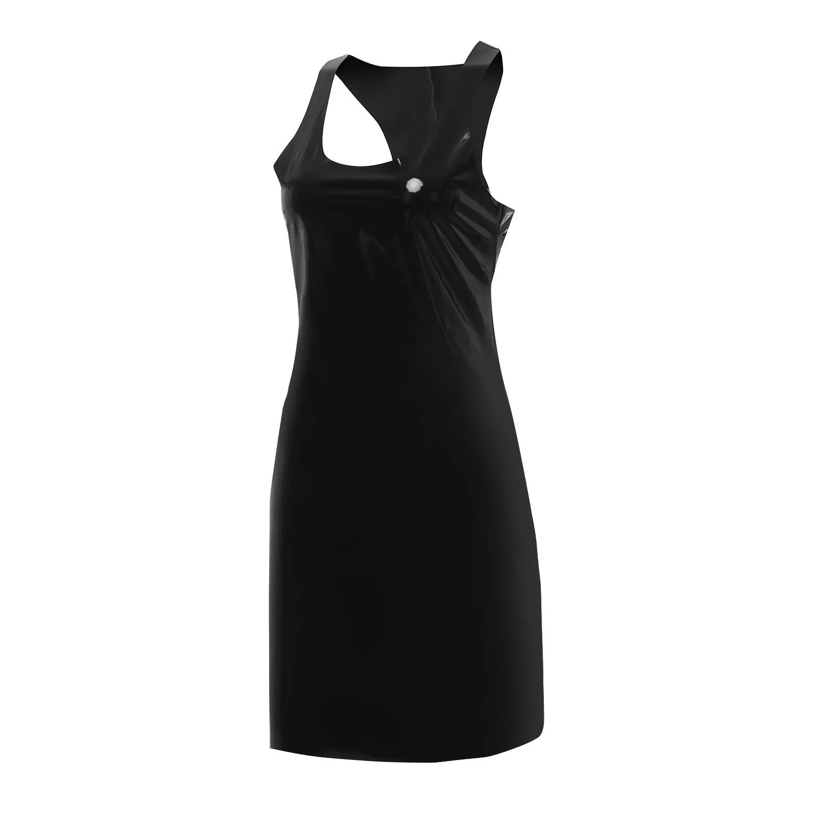 

M-5XL Plus size Leather skirt Punk Womens O-Neck Bag Hip Sleeveless Leather Sheath Dress Nightdress Cosplay sexy night dress