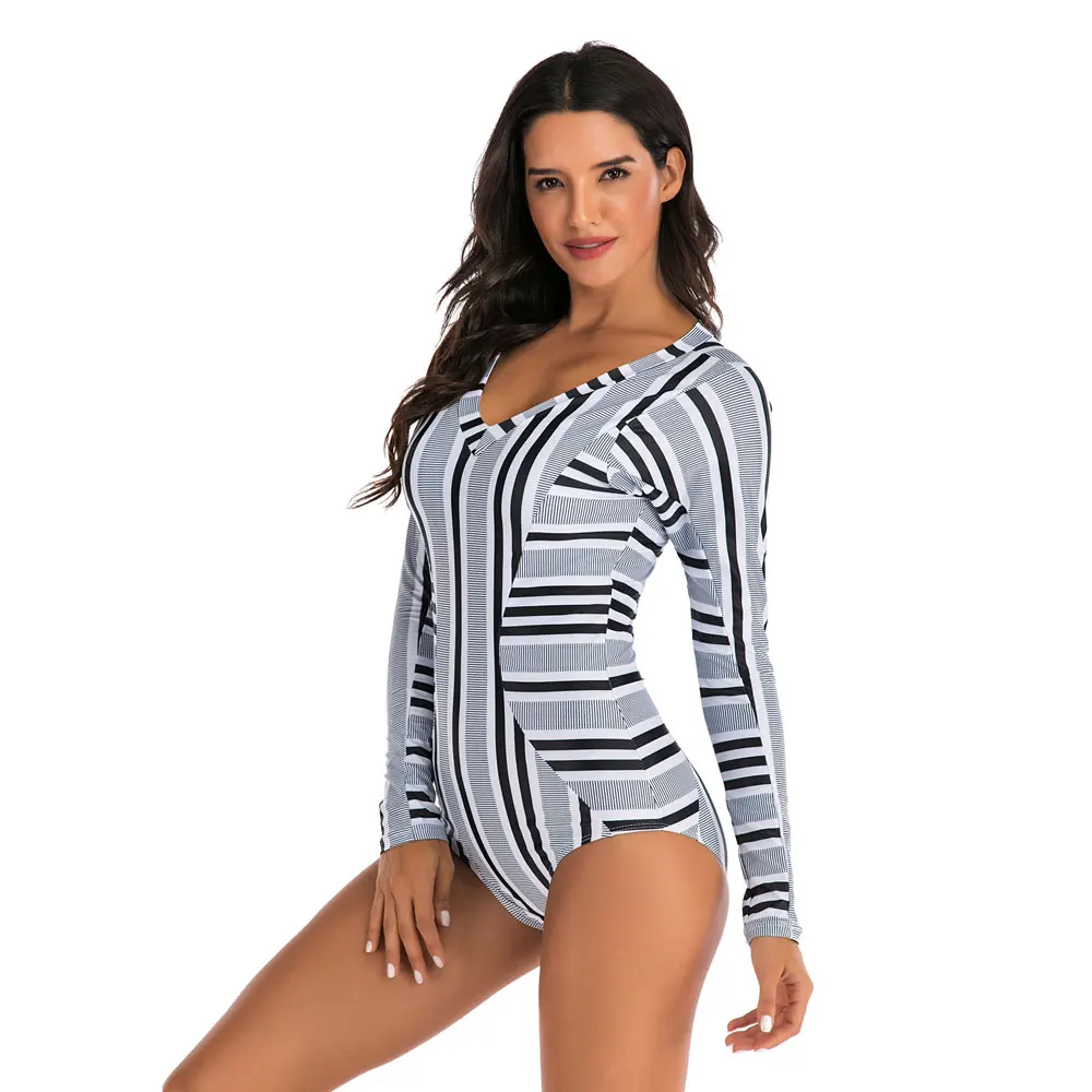 Цельный купальник для женщин компрессионный с длинным рукавом и молнией