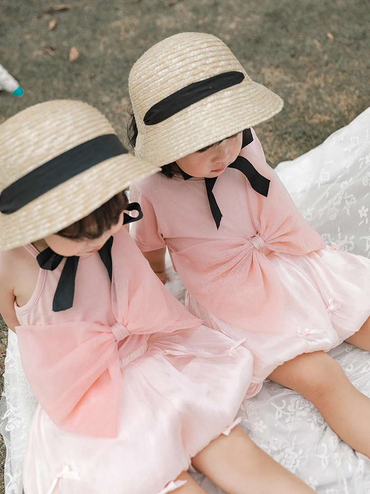 Детская летняя футболка с коротким рукавом газовый топ бантом для девочек новый