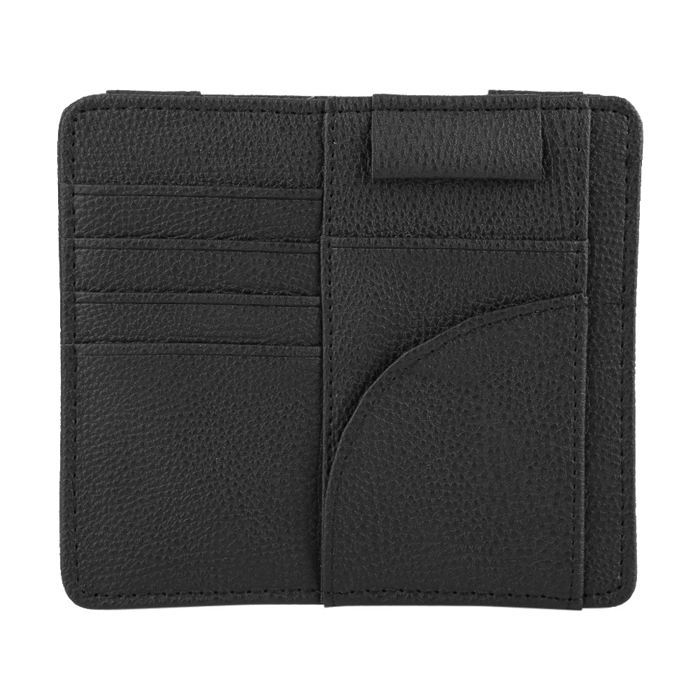 

Multi-functional Car Sun Visor Card Bill Holder Organizer PU Leather Storage Bag Black