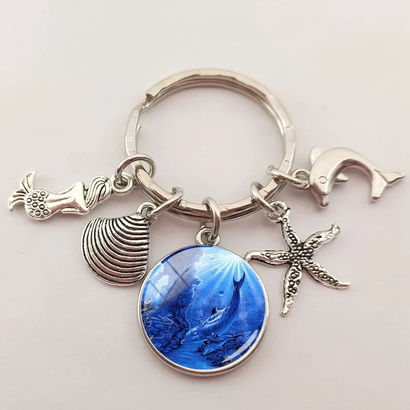 Брелок для ключей сделай сам с изображением дельфина голубого океана | Украшения