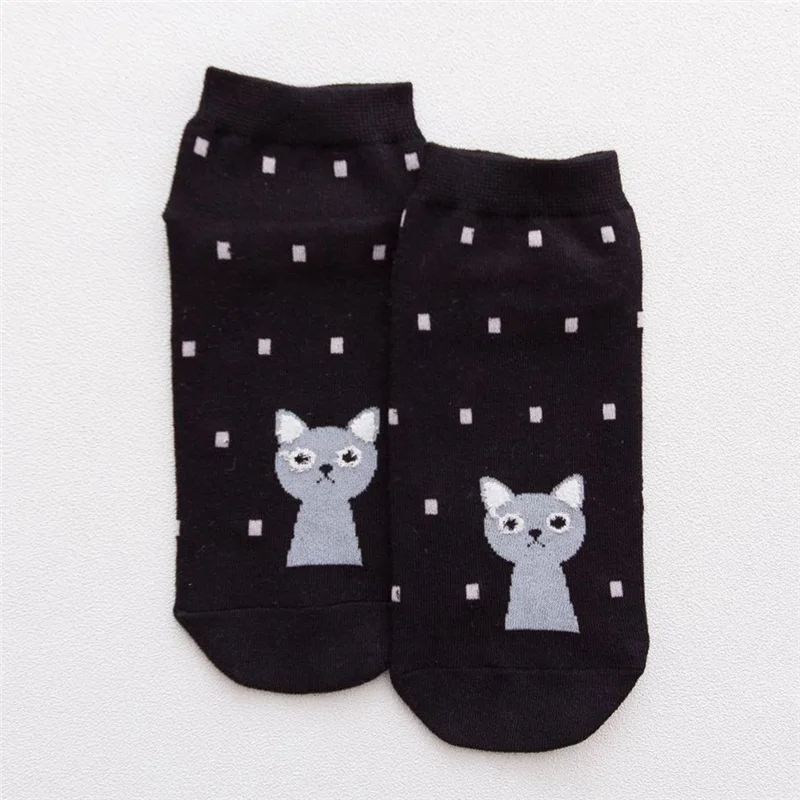 Black Cat Dots Милые носки в горошек с рисунком кота для девочек; мягкие женские хлопковые носки; сезон весна-лето-осень-зима; модные Молодежные носки до щиколотки - Цвет: Black Cat Dots