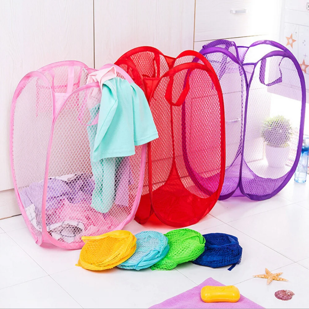 

Foldable Easy Open Mesh Laundry Clothes Hamper Basket for College Dorm (Purple)