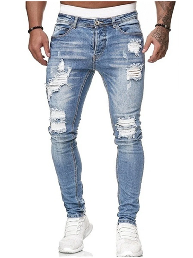 

New Men's Sweatpants Sexy Hole Jeans Pants Casual Summer Autumn Male Ripped Skinny Trousers Slim Biker Outwears Pants