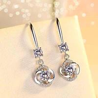 girls cute romantic flower clover drop earrings shiny micro crystal pave cubic zircon dangle earring piercing jewelry for women