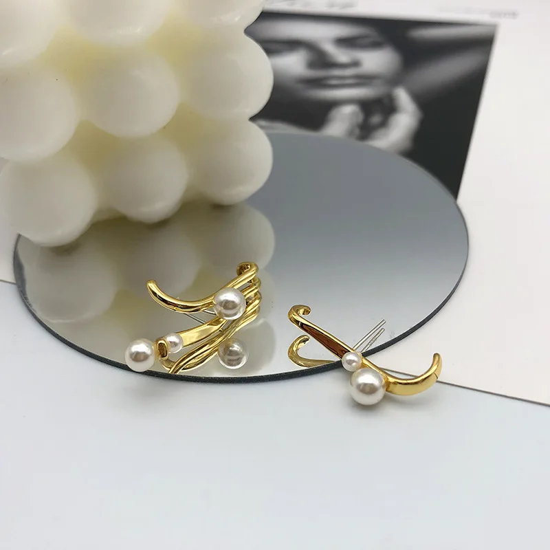 

Pearl earrings female line double-layer S925 silver needle ear buckle minimally symmetric fashion bow earrings korean earings