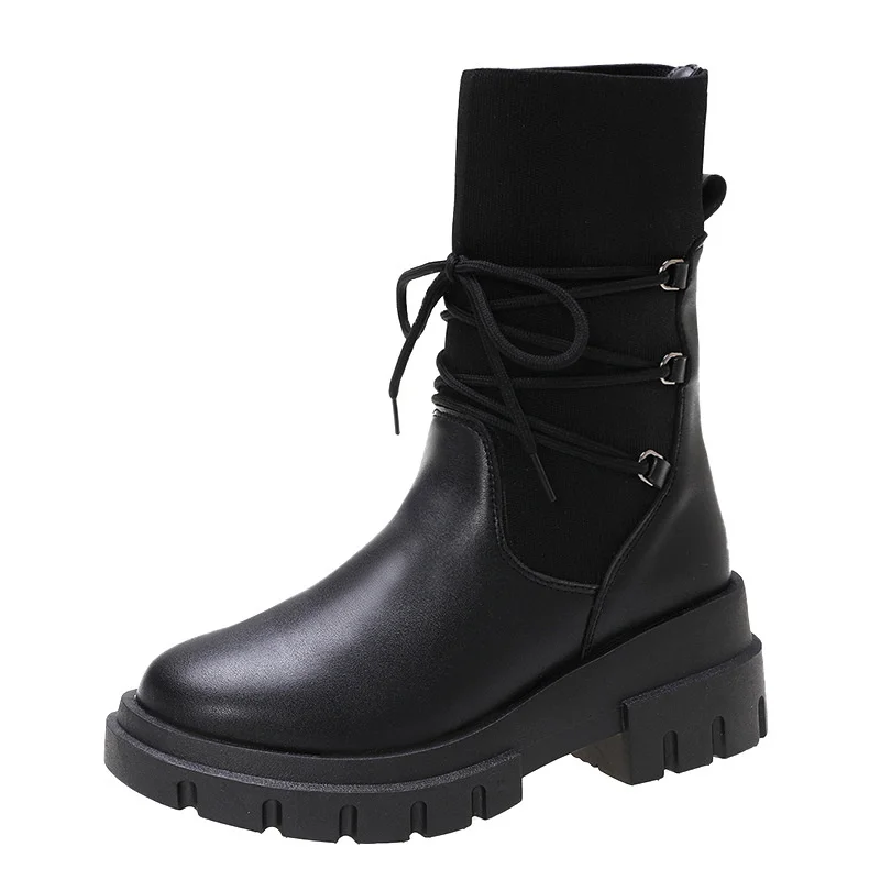 

Thick bottom Martin boots women's spring and autumn single boots 2020 new net red thin boots short tube strap elastic