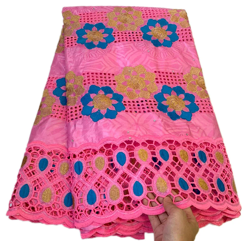 

2020 Latest African Bazin Riche Lace Fabric With stones High quality Flower design Embroidery Punch Popular lace fabric 5 yards
