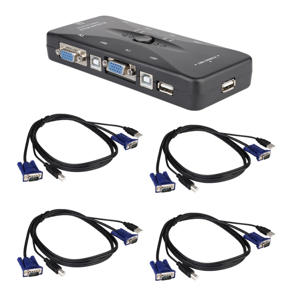 Четырехпортовый USB 2 0 квм коммутатор 4 кабеля монитор клавиатуры VGA SVGA ПК ноутбука