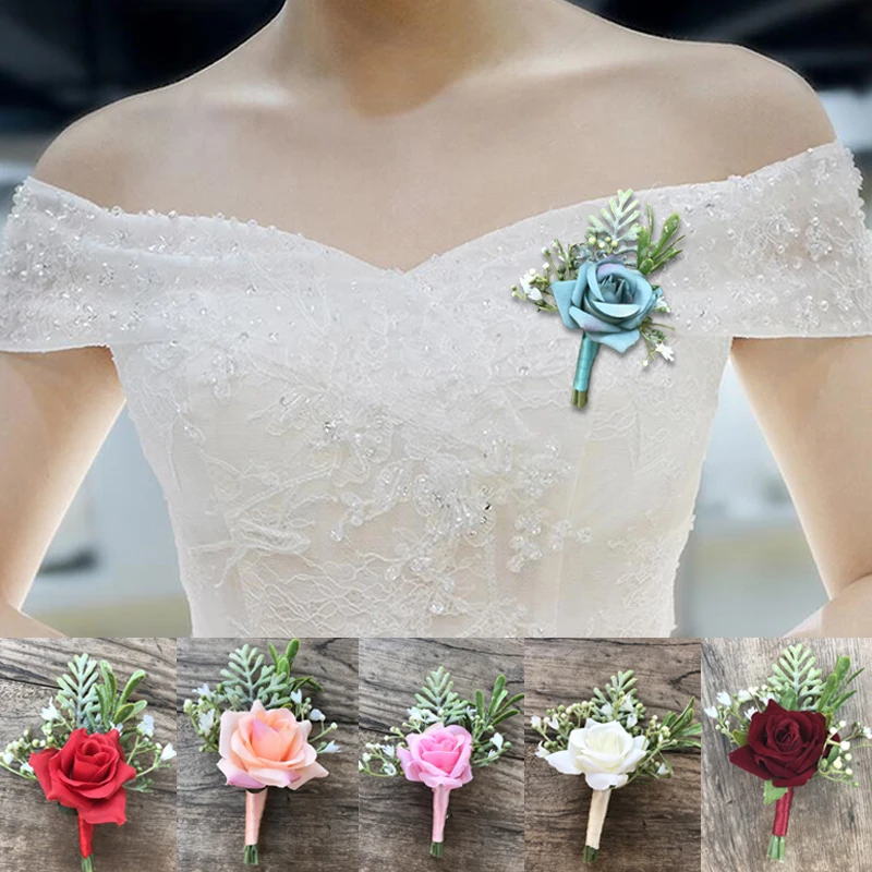 Бутоньерка цвета слоновой кости для жениха шафера Шелковая Роза цветок