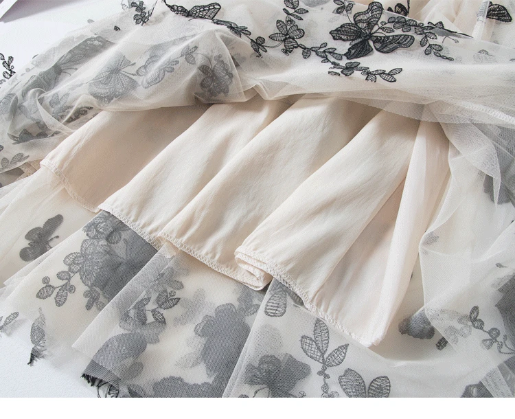 

High quality Embroidery skirts womens Summer autumn 2020 vintage Ol elegant retro midi skirts women Butterfly Mesh Long Skirt
