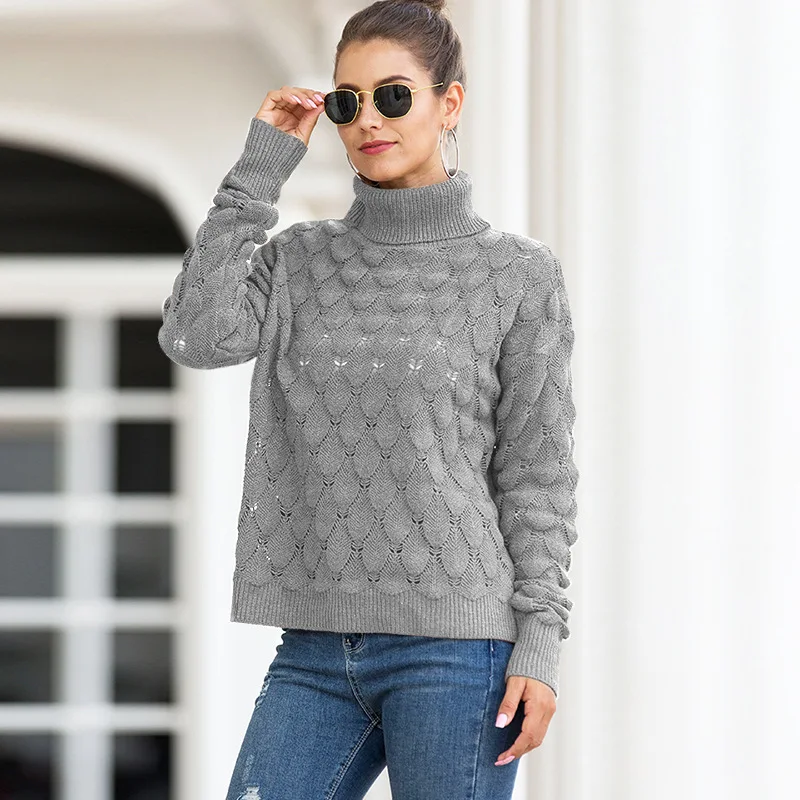Женский свитер с высоким воротником трикотажные рубашки в виде рыбьей чешуи