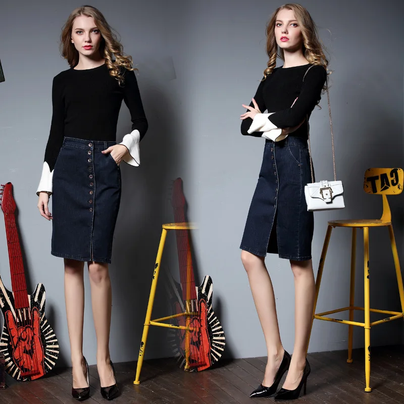 Осенняя женская джинсовая юбка 2020 размера плюс 6XL женские юбки с карманами и