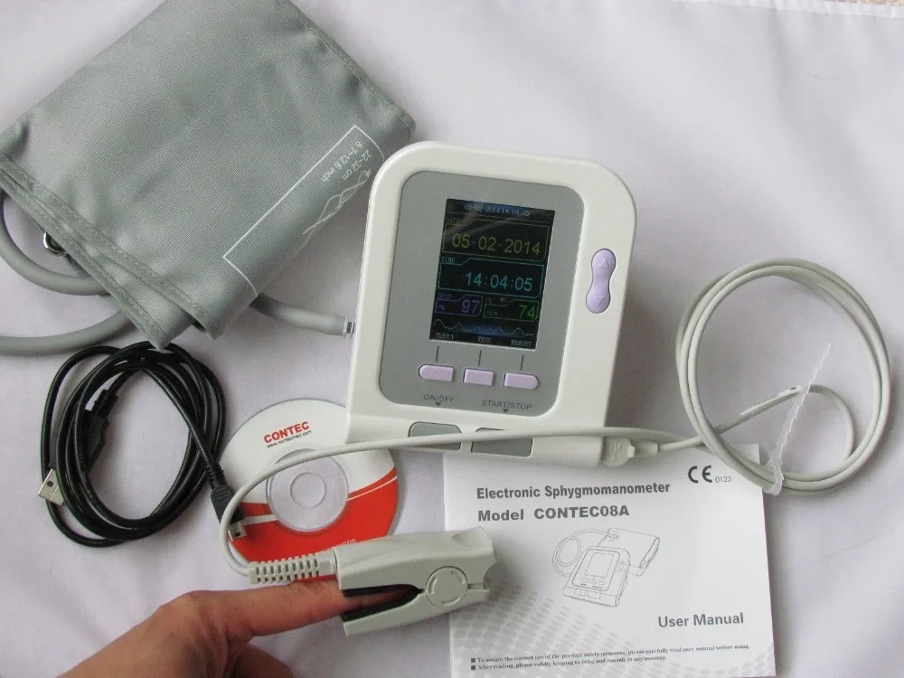 Сфигмоманометр кровяное давление CONTEC08A(CE/FDA), с зондом оксиметра Ambulatory Arm кровяное давление пульсовый сфигмоманометр