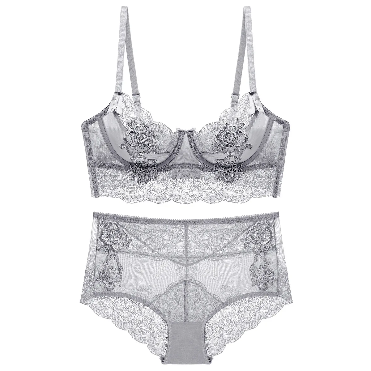 New Style Sexy Lace Ultra-Thin Bra Set Shao Nv Kuan Push Up Large Size Underwear