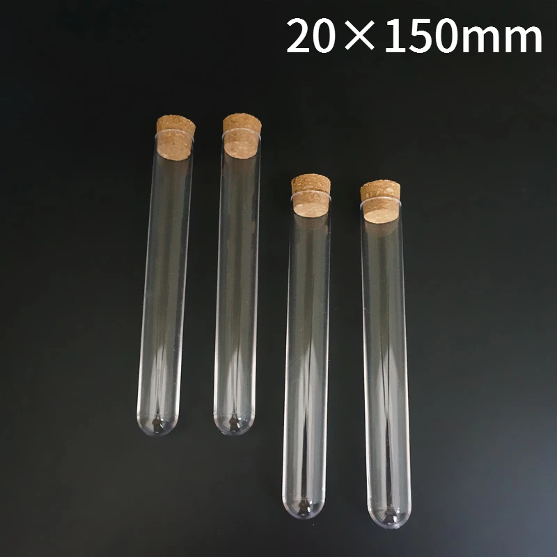 

10pcs 20pcs 50pcs 100pcs 20X150mm Transparent Plastic Test Tube With Cork Stopper U-shape Bottom Laboratory