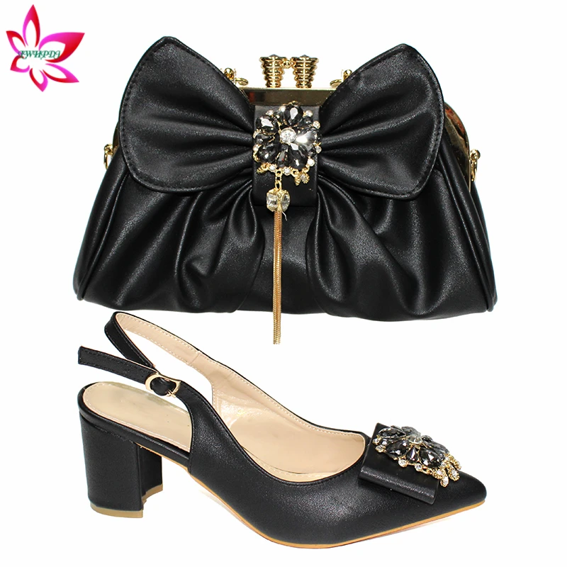 

New Comming Special Design African Women Shoeos Matching Bag Set in Black Color OffIce Lady Shoes and Bag for Working