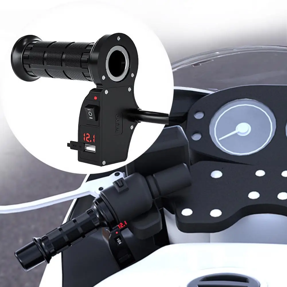 

2Pcs 12V USB Port Voltage Display Motorcycle Electric Heated Hand Grip Handlebar Motorcycle Accessories