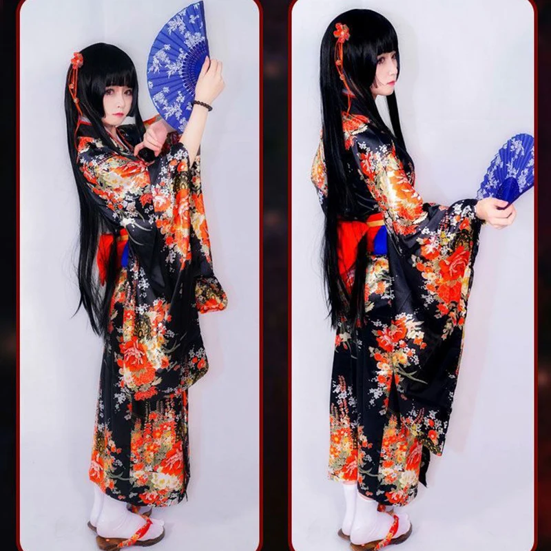 Платье горничной Jigoku Shoujo Enma Ai кимоно юката Униформа аниме косплей пояс бант