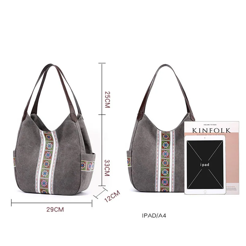 National Women's Handbag Canvas Flower Shoulder Bag Ladies Casual Designer Female Shopping Large Capacity Tote Bags Sac | Багаж и