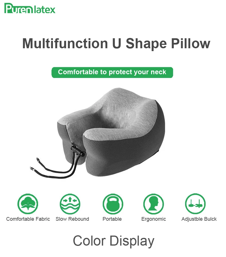 PurenLatex Memory Foam U shape Подушка для путешествий для самолета затылочный шейный подушку с замком медленная отскока амортизирующая подставка